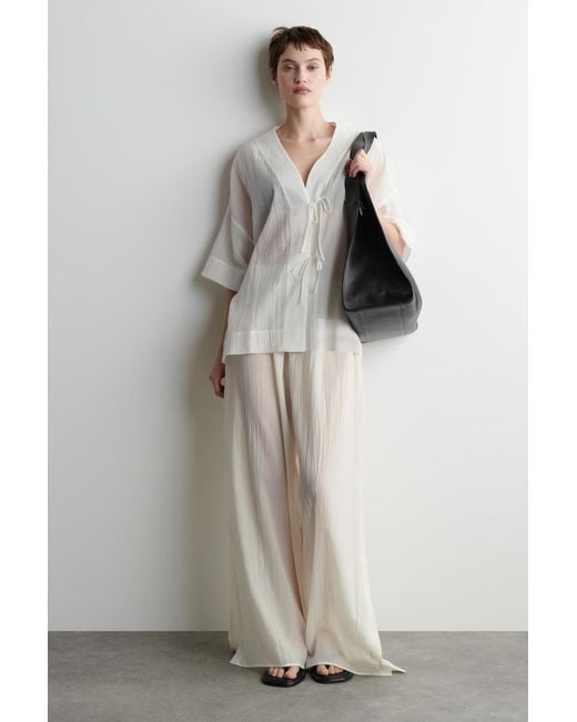 COS White Crinkled Tie-front Beach Shirt