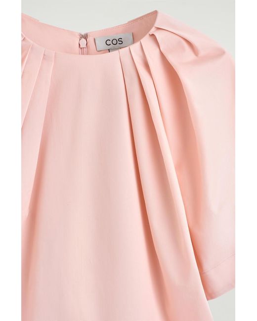 COS Pink Gathered Short-Sleeved Cotton Top