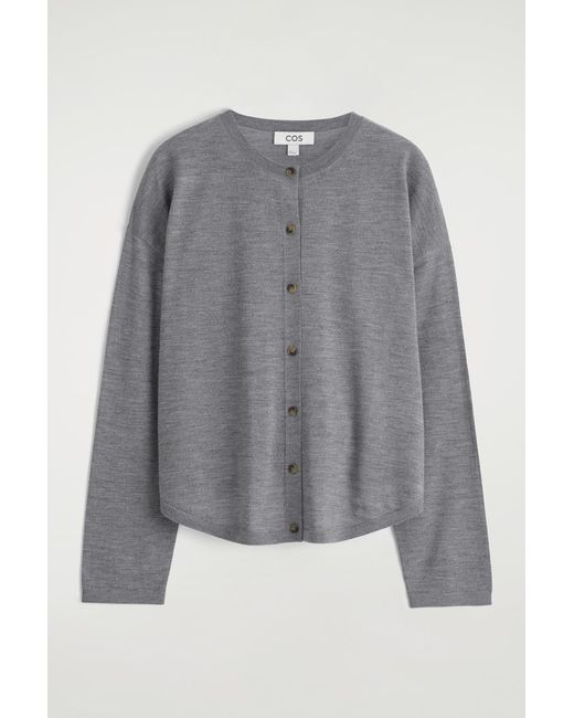 COS Gray Circle-Cut Merino Wool Cardigan