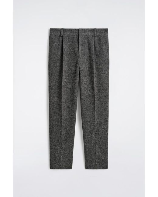 COS Gray Wool-Herringbone Regular-Fit Straight-Leg Trousers for men