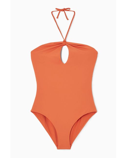 COS Orange Halterneck Cutout Swimsuit