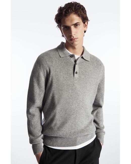 COS Gray Pure Cashmere Polo Shirt for men