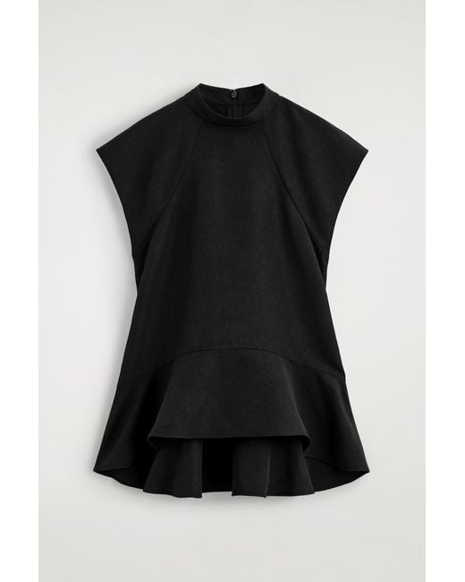 COS Black Flared Cap-Sleeve Top