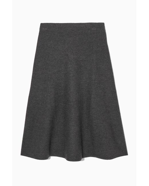 COS Gray Flared Merino Wool Midi Skirt