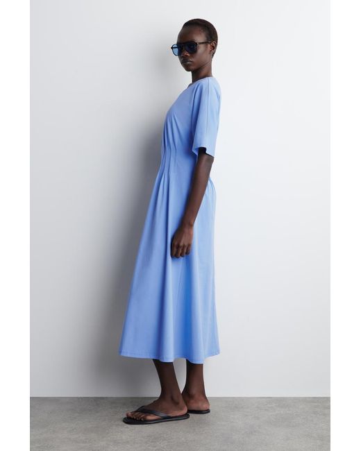 COS Pintucked Cotton Midi Dress in Blue | Lyst COS Pintucked Cotton Midi Dress in Blue | Lyst