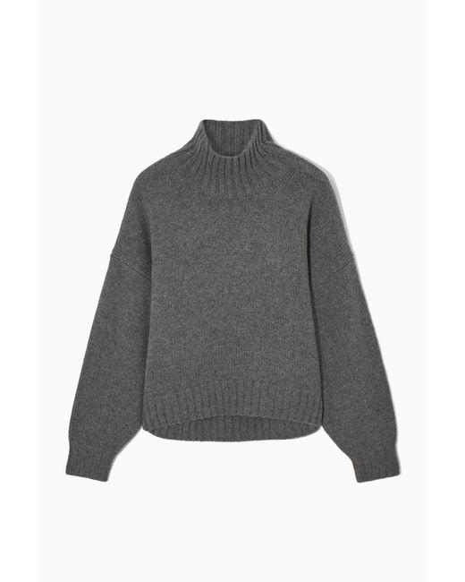 COS Gray Chunky Pure Cashmere Turtleneck Sweater