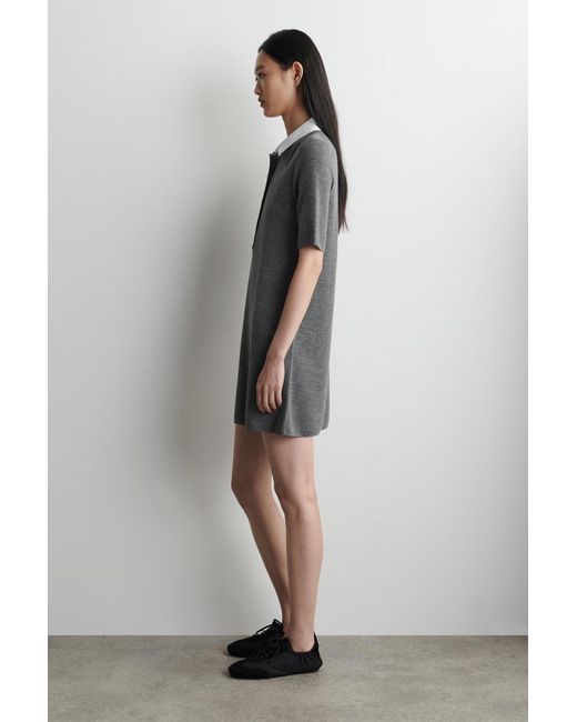 COS Gray Layered-Collar Merino Wool Mini Dress
