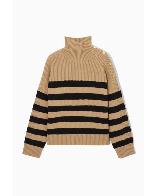 COS Natural Button-embellished Striped Wool Sweater