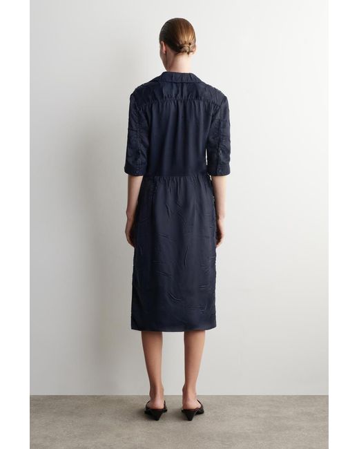 COS Blue Gathered Crinkled Midi Skirt
