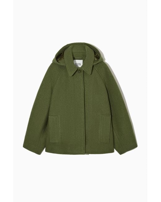 COS Green Hooded Boiled-wool Coat