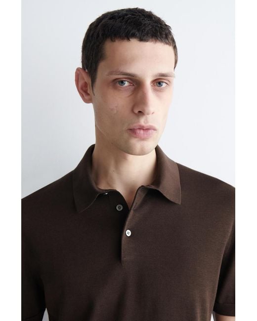 COS Brown Slim Knitted Silk Polo Shirt for men