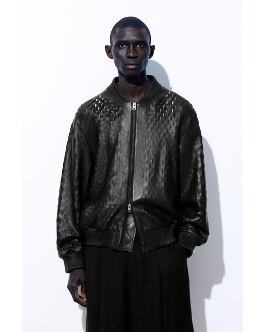 COS Black The Perforated Leather Bomber Jacket
