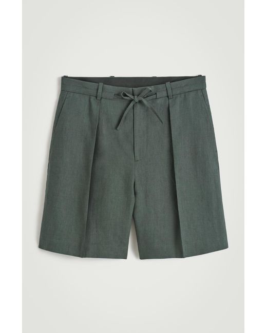 COS Green Tailored Drawstring Linen Shorts for men