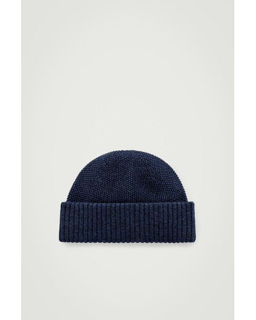 COS Blue Textured Wool Beanie for men