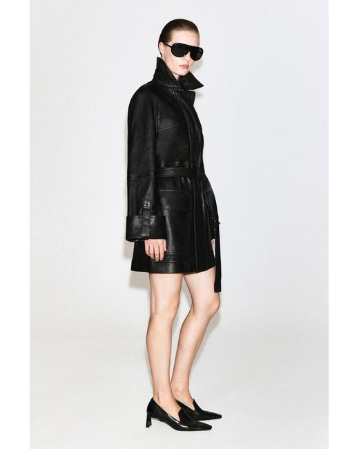 COS Black Belted Leather Workwear Jacket