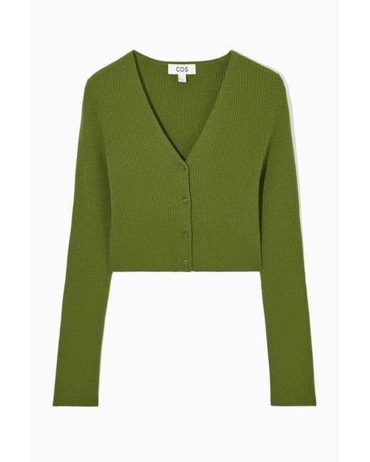 COS Green Ribbed-knit Merino Wool Cardigan