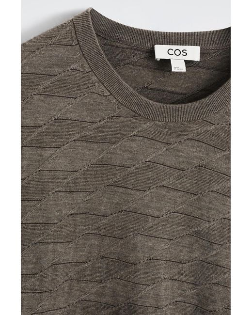 COS Brown Geometric-Knit Merino Wool Jumper for men