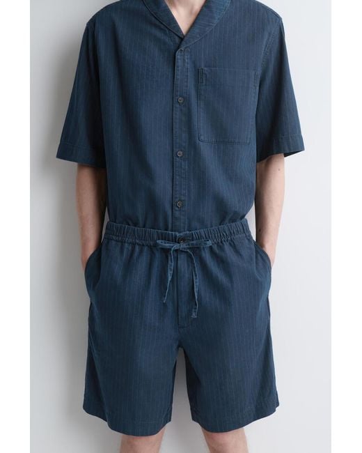 COS Blue Pinstriped Denim Drawstring Shorts for men