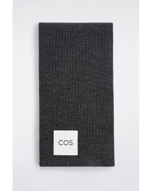 COS Black Ribbed Wool Scarf for men