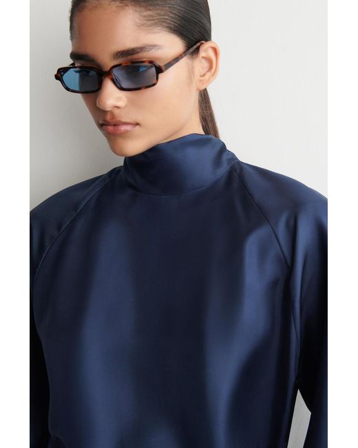 COS Blue Draped Tie-Detail Silk Top
