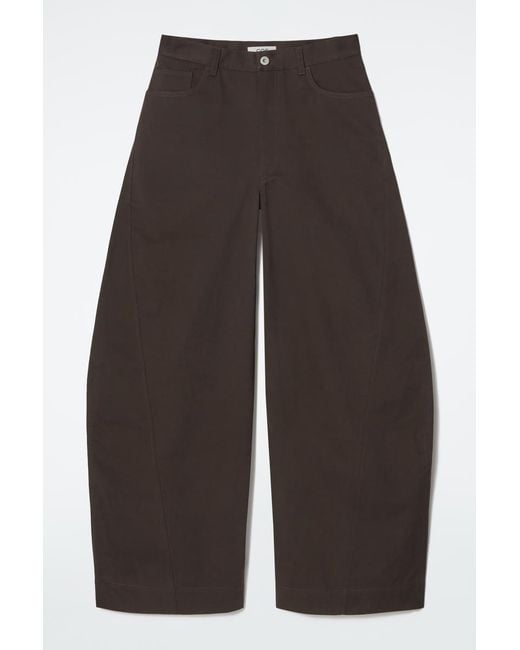 COS Brown Deconstructed Cotton Barrel-Leg Trousers