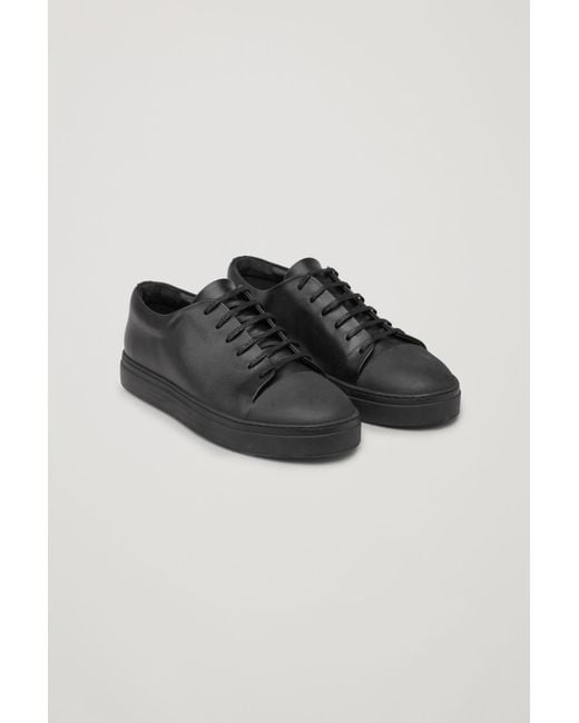 COS Black Rubber-detail Leather Sneakers for men