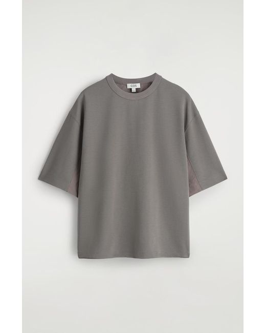 COS Gray Oversized Nylon-Paneled T-Shirt for men