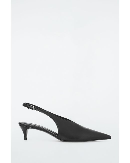 COS White Pointed Leather Slingback Kitten Heels