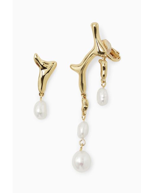 COS White Mismatched Pearl Drop Earrings