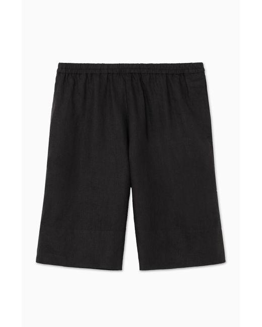 COS Black Elasticated Linen Shorts