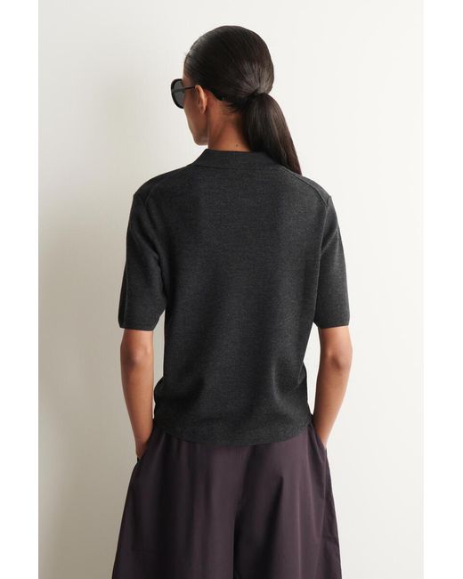 COS Black Merino Wool Zip-Up Polo Shirt