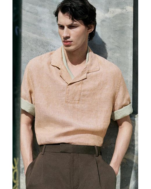 COS Orange Linen Popover Shirt for men