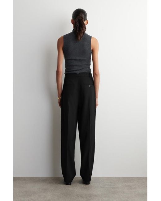 COS Black Pleated Wool-Blend Tapered Trousers