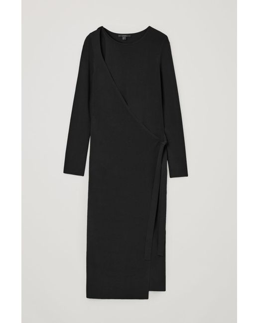 COS Black Asymmetric Knitted Wrap Dress