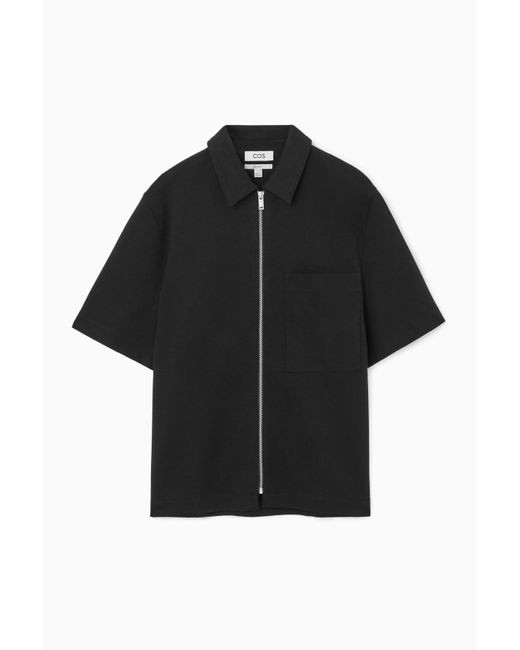 COS Black Zip-up Jersey Short-sleeved Shirt for men