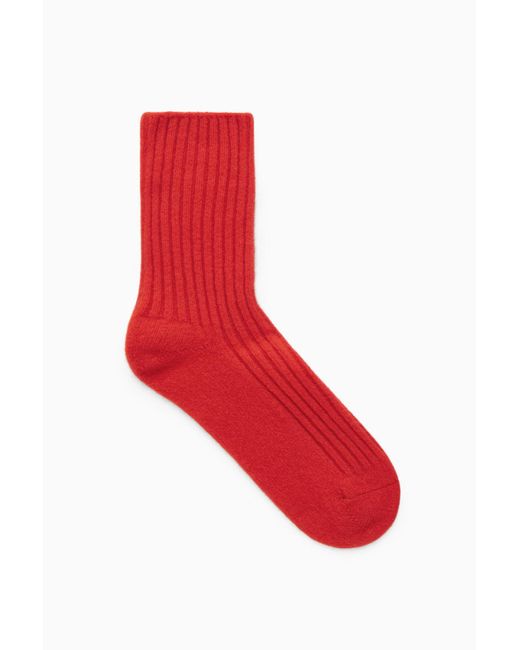 COS Red Ribbed Cashmere Socks