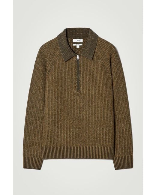 COS Green Collared Merino Wool-Yak Blend Half-Zip Jumper for men