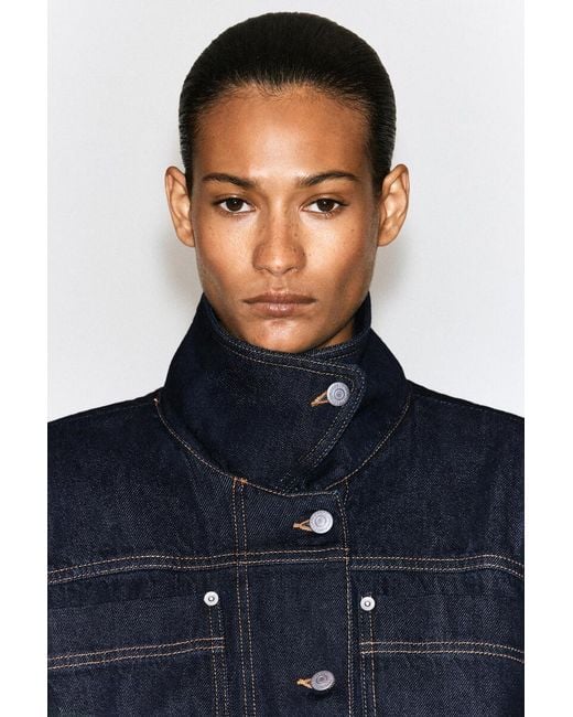 COS Blue Funnel-Neck Denim Jacket