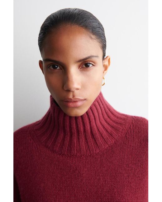 COS Red Chunky Cashmere Funnel-Neck Sweater