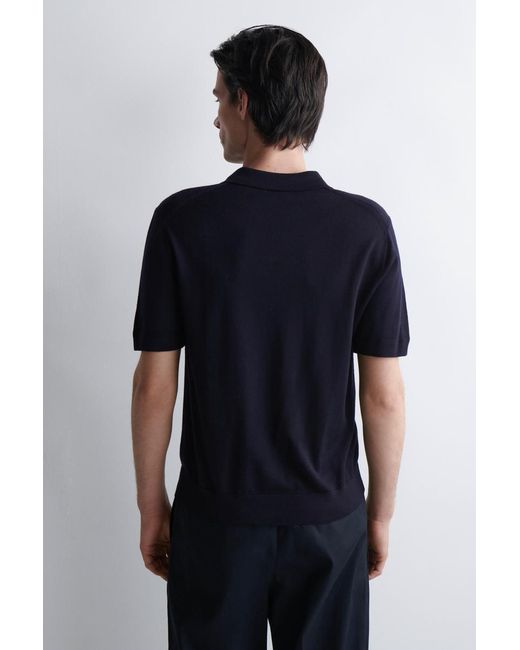 COS Blue Open-Collar Merino Wool Polo Shirt for men