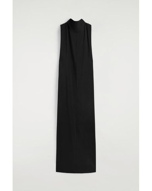 COS Black Draped Tie-Detail Turtleneck Maxi Dress