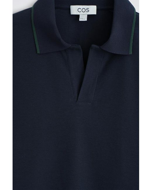 COS Blue Contrast-Tipped Cotton-Pique Polo Shirt for men