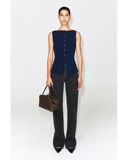 COS Blue Cotton-Blend Crepe Vest