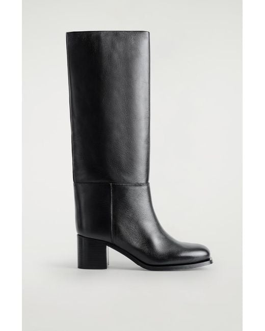 COS Black Heeled Leather Knee Boots