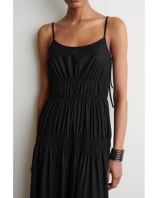 COS Black Gathered Jersey Midi Dress