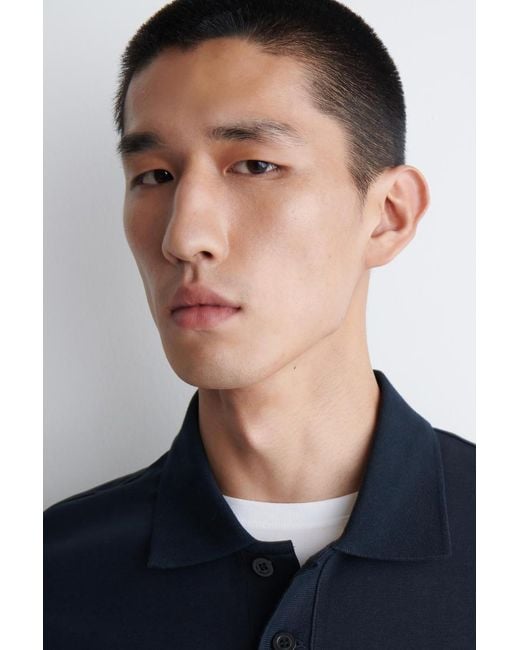 COS Blue Interlock Cotton Polo Shirt for men