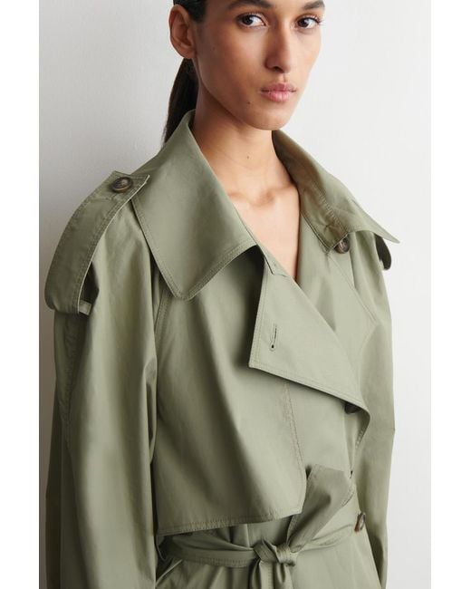 COS Green Mock-Neck Cotton Trench Coat