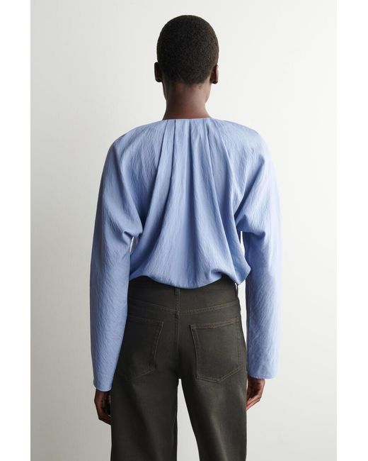 COS Blue Voluminous Pleated Blouse
