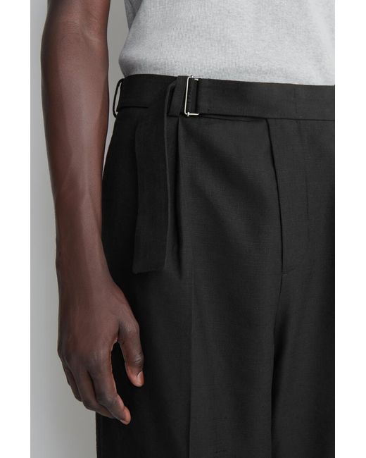 COS Black Belted Linen-Blend Relaxed-Fit Wide-Leg Pants for men