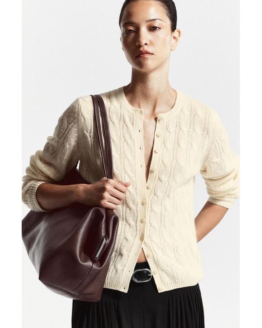 COS Natural Cable-Knit Cashmere Cardigan